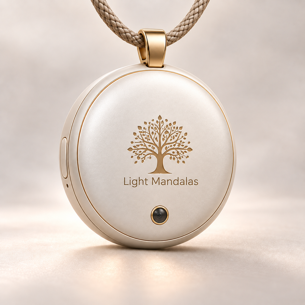 Reworked Mandala Breeze pendant back with Light Mandalas tree emblem
